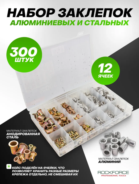 Изображение товара Набор заклепок RockForce RF-36480 (62203), (300шт)