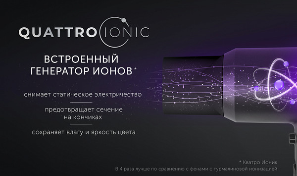 Изображение товара Фен Polaris PHD 2044Ti Quattro Ionic (графитовый)