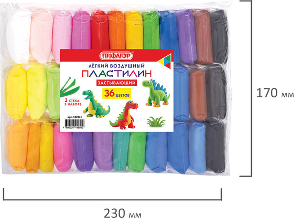Изображение товара Пластилин легкий Пифагор 107041 (36цв)