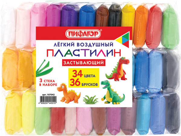 Изображение товара Пластилин легкий Пифагор 107042 (34цв)