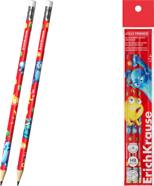 Изображение товара Набор простых карандашей Erich Krause Jolly Friends / 63327 (4шт)