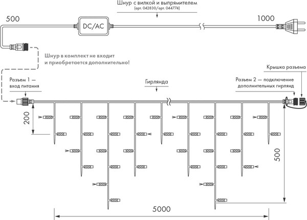 Изображение товара Светодиодная бахрома Arlight ARD-ICICLE-CLASSIC-5000x500-BLACK-160LED-FLASH Warm / 042726