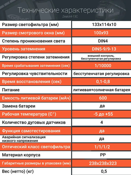 Изображение товара Сварочная маска Redbo Zealot 4-13C (хамелеон)