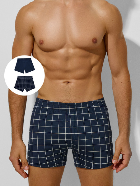Изображение товара Комплект мужских трусов Mark Formelle 411152-2 (р.98-108, клетка на темно-синем/темно-синий)