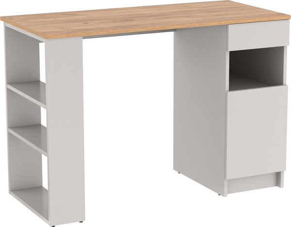 Изображение товара Письменный стол Олмеко Прайм с тумбой и полками 89.10 (кашемир/дуб золотой/ДВПО: серый камень)