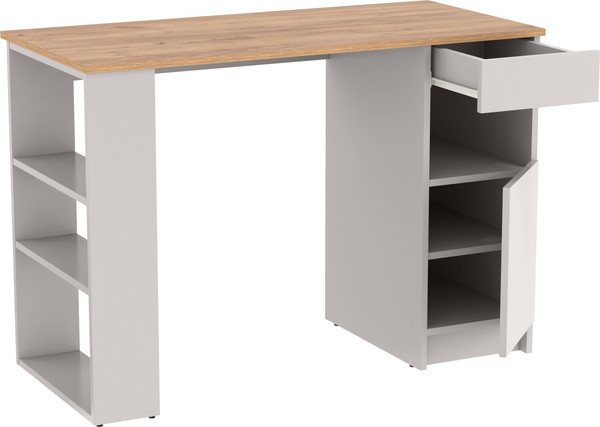 Изображение товара Письменный стол Олмеко Прайм с тумбой и полками 89.10 (кашемир/дуб золотой/ДВПО: серый камень)