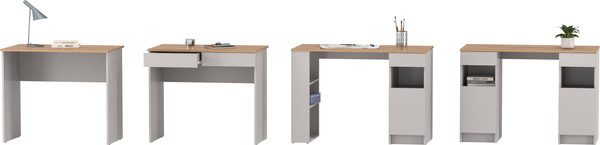 Изображение товара Письменный стол Олмеко Прайм с тумбой и полками 89.10 (кашемир/дуб золотой/ДВПО: серый камень)