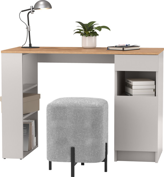 Изображение товара Письменный стол Олмеко Прайм с тумбой и полками 89.10 (кашемир/дуб золотой/ДВПО: серый камень)