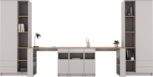 Изображение товара Письменный стол Олмеко Прайм с тумбой и полками 89.10 (кашемир/дуб золотой/ДВПО: серый камень)