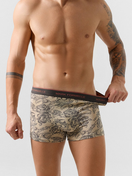 Изображение товара Комплект мужских трусов Mark Formelle 411228-2 (р.82-92, зелено-голубой/тату на бежевом)