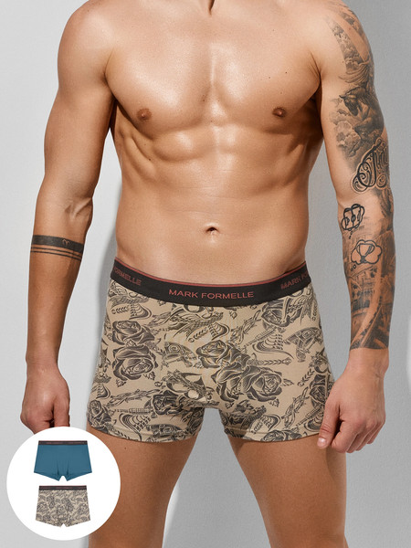Изображение товара Комплект мужских трусов Mark Formelle 411228-2 (р.90-100, зелено-голубой/тату на бежевом)