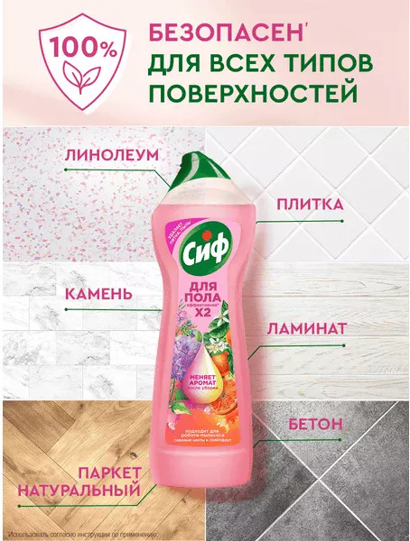 Изображение товара Чистящее средство для пола Cif Цветы и грейпфрут для пола и других поверхностей (750мл)