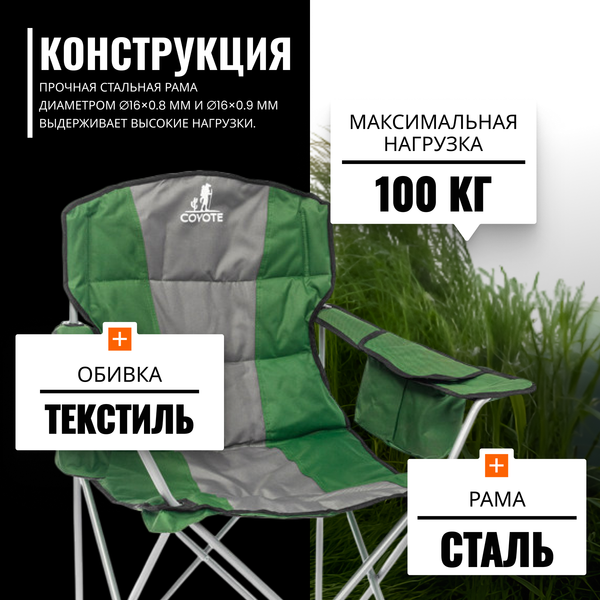 Изображение товара Кресло складное Coyote HKC-1003B (2шт, зеленый/черный)