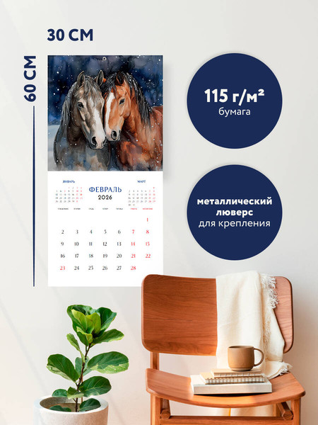 Изображение товара Календарь настенный Эксмо В поле с конем. 2026 год (9785042181269)