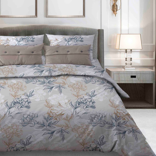 Изображение товара Комплект постельного белья Бояртекс № 189 Симфония 8/5 Вид (L) 2сп с европростыней (бязь, серый/бежевый)