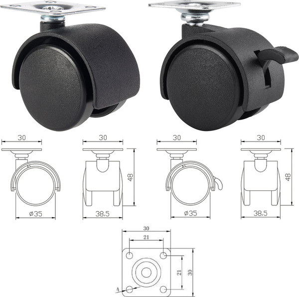 Изображение товара Комплект колес мебельных WBZ 533090 (4шт, черный)