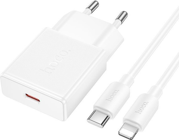 Изображение товара Зарядное устройство сетевое Hoco N72 + кабель Lightning-Type-C (белый)