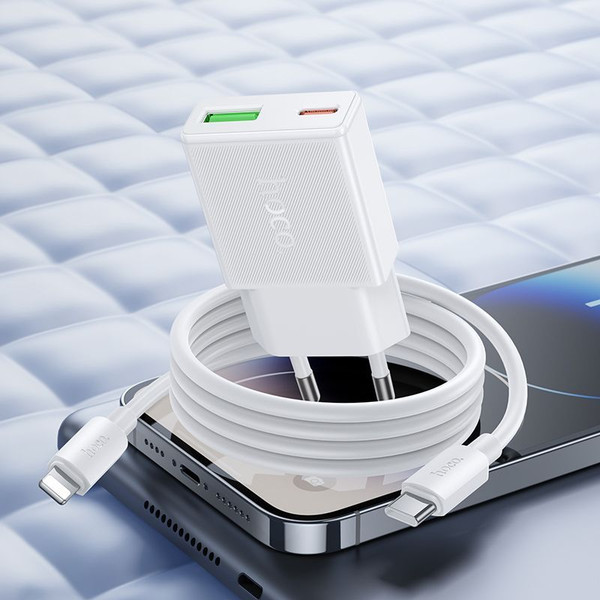 Изображение товара Зарядное устройство сетевое Hoco N73 + кабелем Lightning-Type-C (белый)