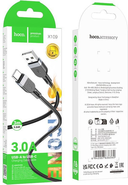 Изображение товара Кабель Hoco X109 Type-C (3м, черный)
