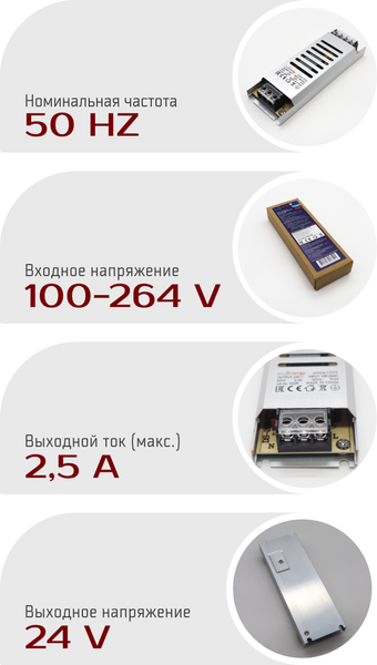 Изображение товара Блок питания для светодиодной ленты Truenergy Block Mini 24V 60W IP20 / 17597