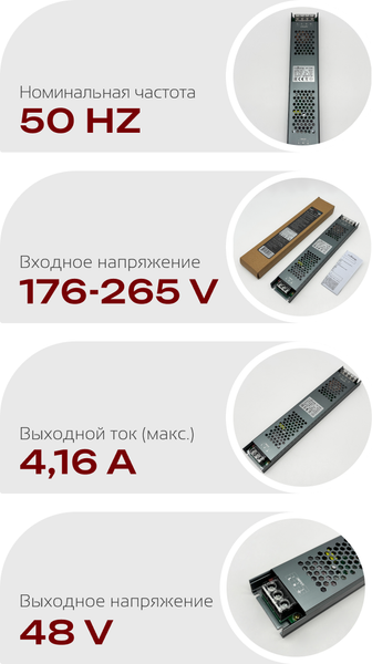 Изображение товара Блок питания для светодиодной ленты Truenergy 48V 200W IP20 / 17402