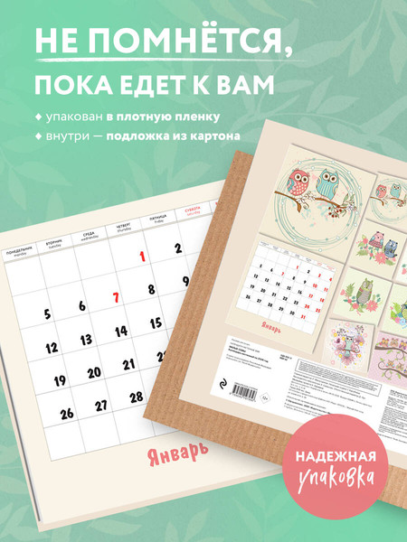 Изображение товара Календарь настенный Эксмо Милые совы 2026 год (9785042197956)