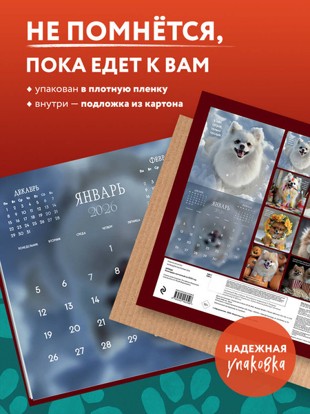 Изображение товара Календарь настенный Эксмо Шпицы 2026 год (9785042162596)