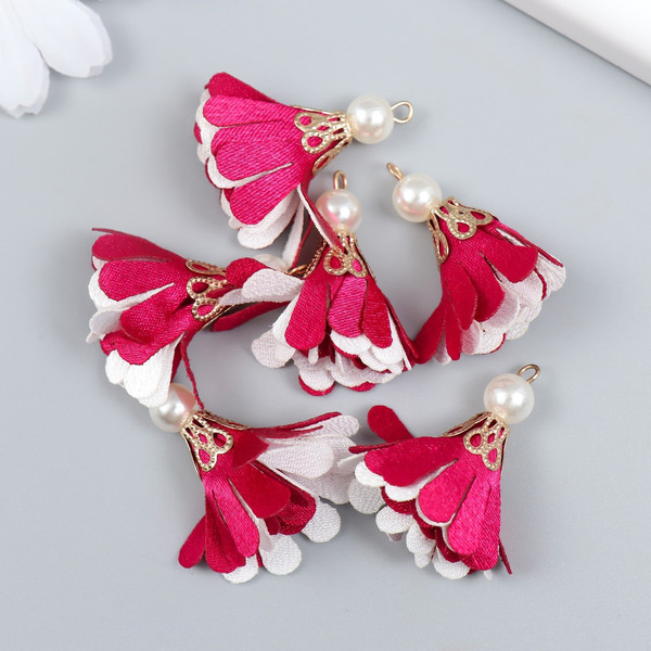 Изображение товара Набор цветов для декорирования Арт Узор Цветок 2 с жемчужиной. Малиновый и белый / 9464315