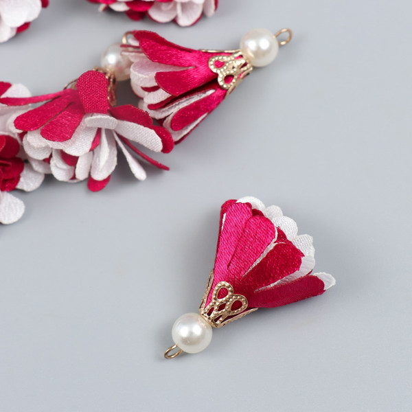 Изображение товара Набор цветов для декорирования Арт Узор Цветок 2 с жемчужиной. Малиновый и белый / 9464315