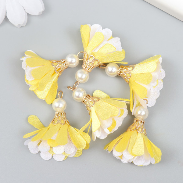 Изображение товара Набор цветов для декорирования Арт Узор Цветок 2 с жемчужиной. Желтый и белый / 9464310