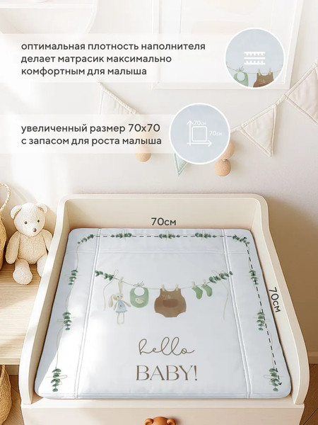 Изображение товара Пеленальный матрас Rant Hello baby с сумкой oxford (70х70, белый)