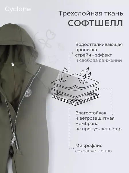 Изображение товара Комбинезон прогулочный детский Rant Cyclone / 157-74р (р.74, Khaki Green)