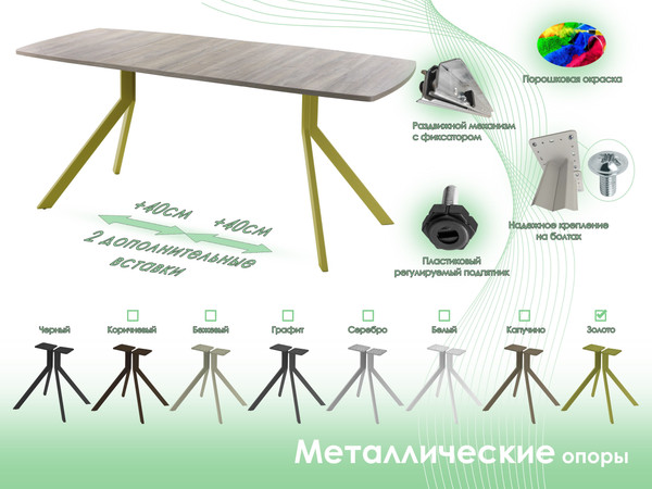 Изображение товара Обеденный стол AMC Elite / Е18(1100) D6 (золото/дуб уайт-ривер песочно-бежевый)