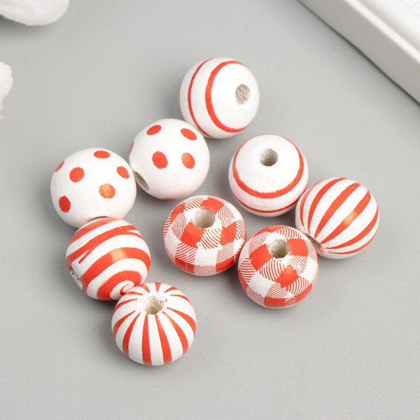 Изображение товара Набор бусин декоративных Арт Узор Круглые. Красные узоры на белом / 9580878