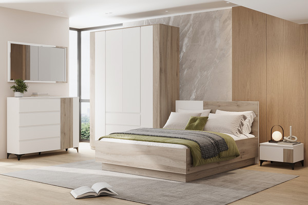 Изображение товара Двуспальная кровать Речицадрев Хельга 160x200 / Р393.02 (белый SWN 605/дуб салерно 708)