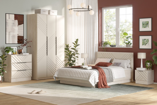 Изображение товара Двуспальная кровать Речицадрев Эстель 160x200 / Р395.03 (дуб 342/бежевый)