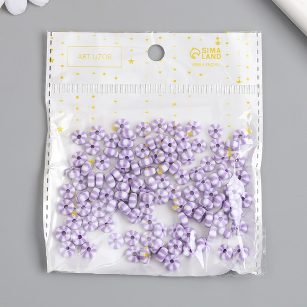 Изображение товара Набор бусин декоративных Арт Узор Колечки. Сиренево-белые полосы / 9897362