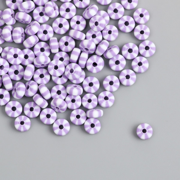 Изображение товара Набор бусин декоративных Арт Узор Колечки. Сиренево-белые полосы / 9897362