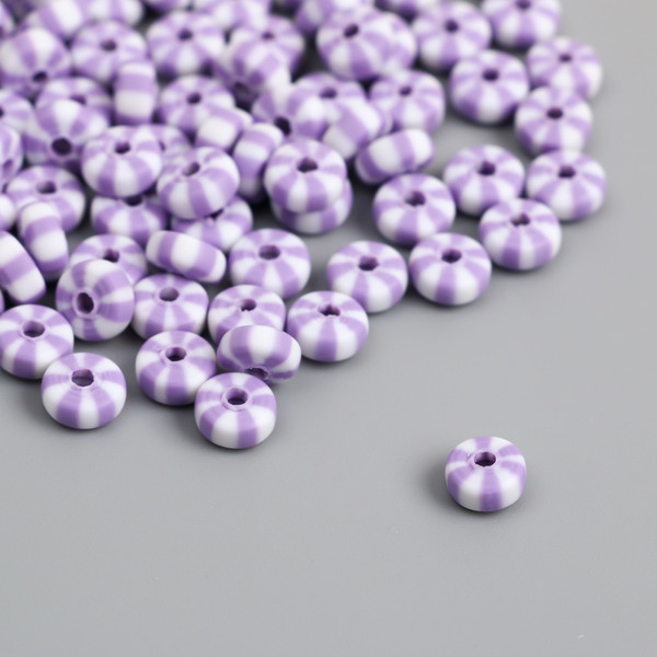 Изображение товара Набор бусин декоративных Арт Узор Колечки. Сиренево-белые полосы / 9897362
