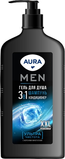 Изображение товара Шампунь-гель для душа Aura Men 3 в 1 Ультра Чистота флакон/дозатор (750мл)