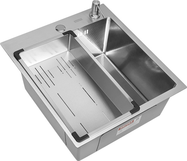 Изображение товара Мойка кухонная Arfeka ECO AR 45x50+ CL AR G+DS AR Decor (сатин, с дозатором и коландером)