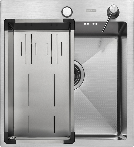 Изображение товара Мойка кухонная Arfeka ECO AR 45x50+ CL AR G+DS AR Decor (сатин, с дозатором и коландером)