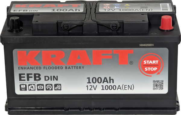 Изображение товара Автомобильный аккумулятор KrafT EFB R+ 1000A / EFB-L5 (100 А/ч)