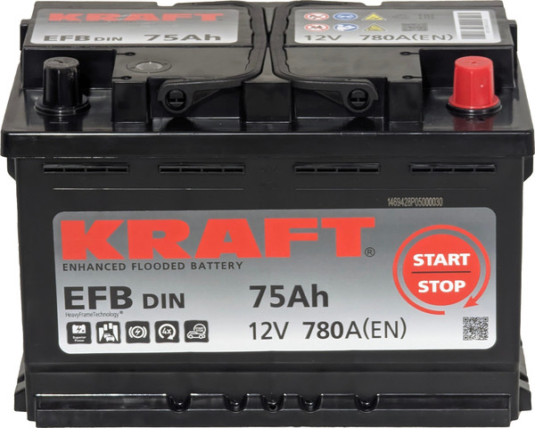 Изображение товара Автомобильный аккумулятор KrafT EFB R+ 780A / EFB-L3. (75 А/ч)