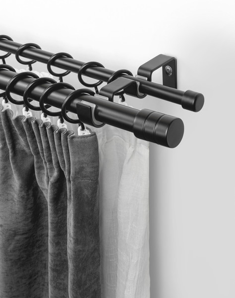 Изображение товара Карниз для штор Sundays Home Цилиндр Раздвижной 25/28мм 2-х рядный (черный матовый, 2-3.6м)