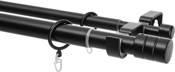 Изображение товара Карниз для штор Sundays Home Цилиндр Раздвижной 25/28мм 2-х рядный (черный матовый, 2-3.6м)