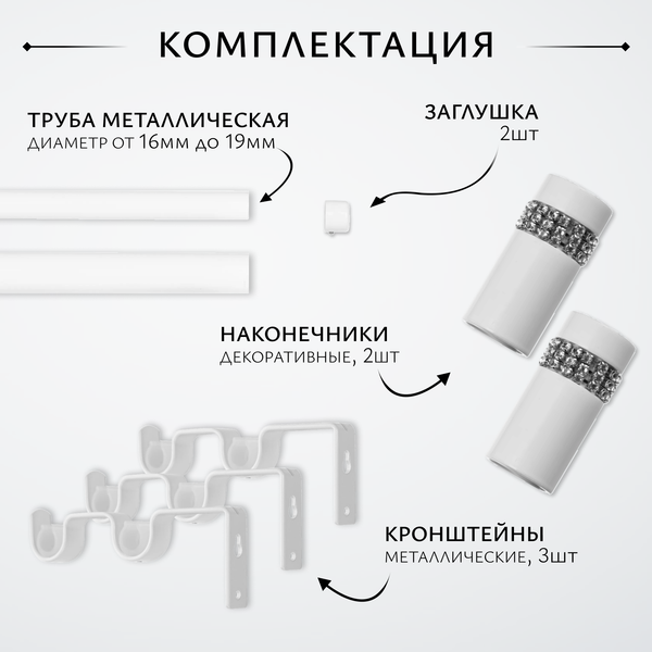 Изображение товара Карниз для штор Sundays Home Имидж Раздвижной 16/19мм 2-х рядный (белый глянец, 1.6-3м)