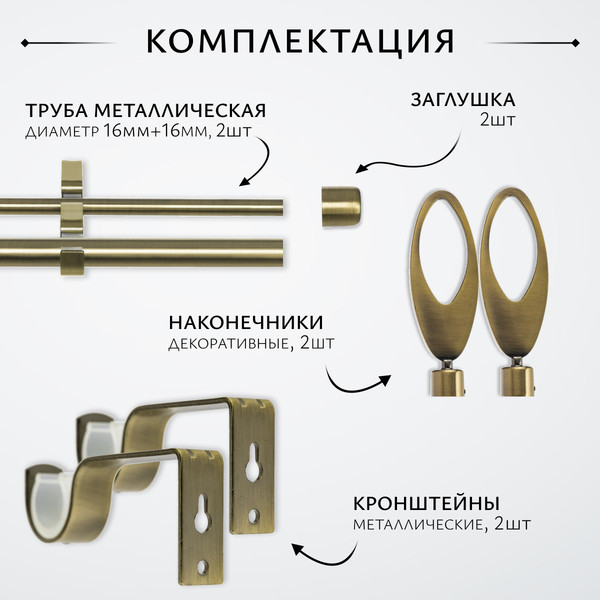 Изображение товара Карниз для штор Sundays Home Лайт Эллипс 16мм+16мм двухрядный (антик, 2м)