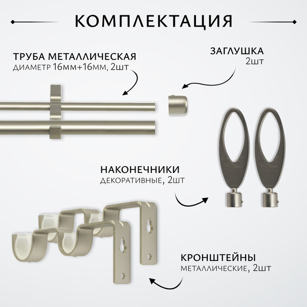 Изображение товара Карниз для штор Sundays Home Лайт Эллипс 16мм+16мм двухрядный (сатин, 2.4м)