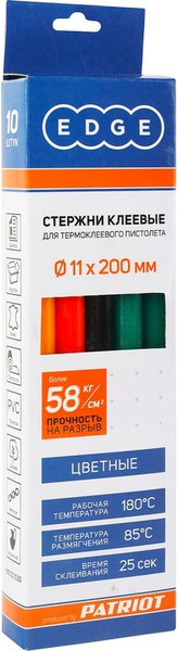 Изображение товара Клеевые стержни PATRIOT Edge 11x200мм (10шт, цветные)